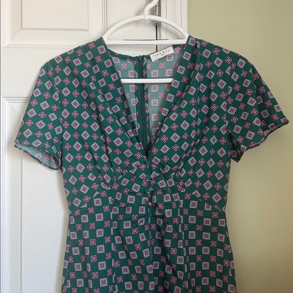 Sandro Paris Adano Square Print Crepe Midi Dress Size 2 - Picture 5 of 15